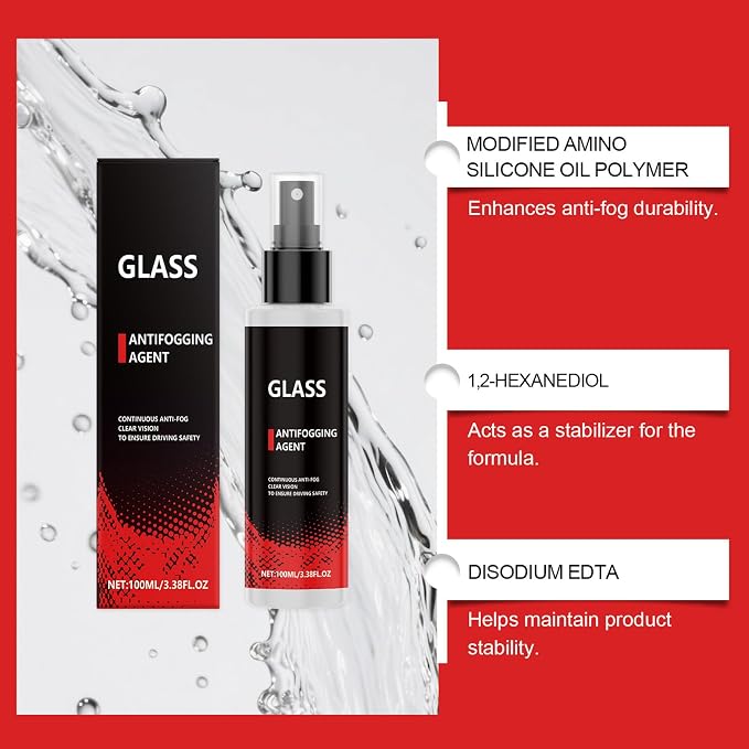 Anti Fog Spray For Car Windshield – 100ml Vehicle Glass Defogger, Clear Window Polishing Solution, Anti Haze Coating, Smudge Removal, Water Formula | Goggles Mirror Automotive Shower Motorcy