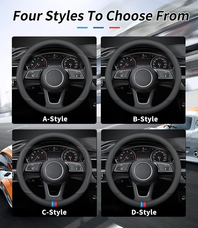 Deer Route Custom-Fit for GMC Steering Wheel Cover, Premium Leather Car Steering Wheel Cover with Logo, Non-Slip, Breathable, for GMC Accessories (B-Style,for GMC)