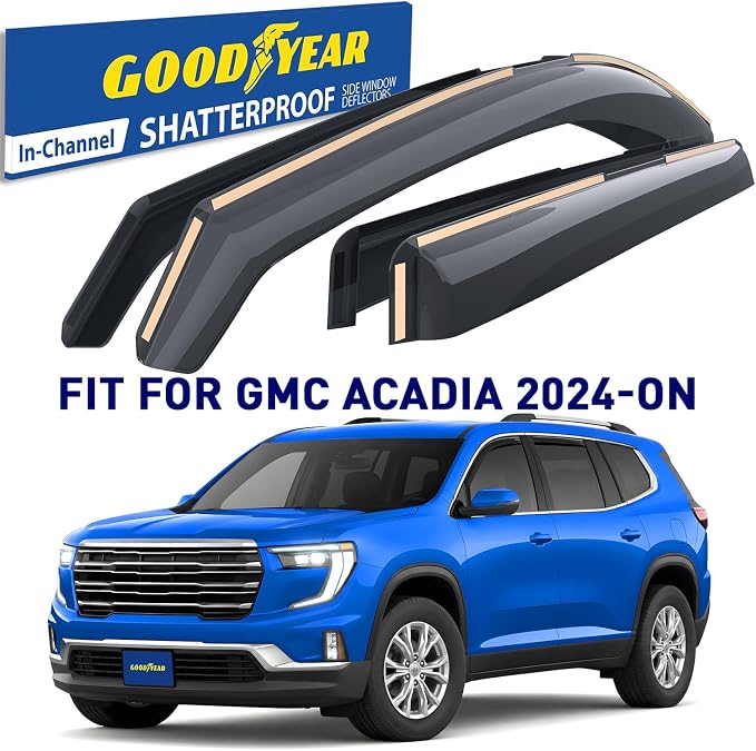 Goodyear Shatterproof in-Channel Window Deflectors for GMC Acadia 2024-2026, Rain Guards, Window Visors for Cars, Vent Deflector, Car Accessories, 4 pcs - GY008133