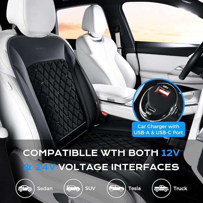 Coverado 8 Cooling Fans Car Seat Cover, 2026 New Upgrade 12V-24V Ventilated Cushion, Cool Protector for Car SUV Pickup Universal Fit, Jet Black