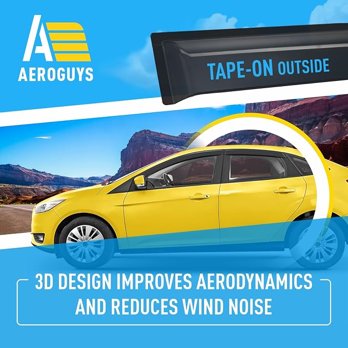 Extra Durable Window Deflectors Tape-On Window Visors Rain Guards Fit for Ford Focus 2012-2018 Sedan/Hatchback, Sun Visors, Wind Vent for Shades, Exterior Car Accessories - 4pcs. AG0947