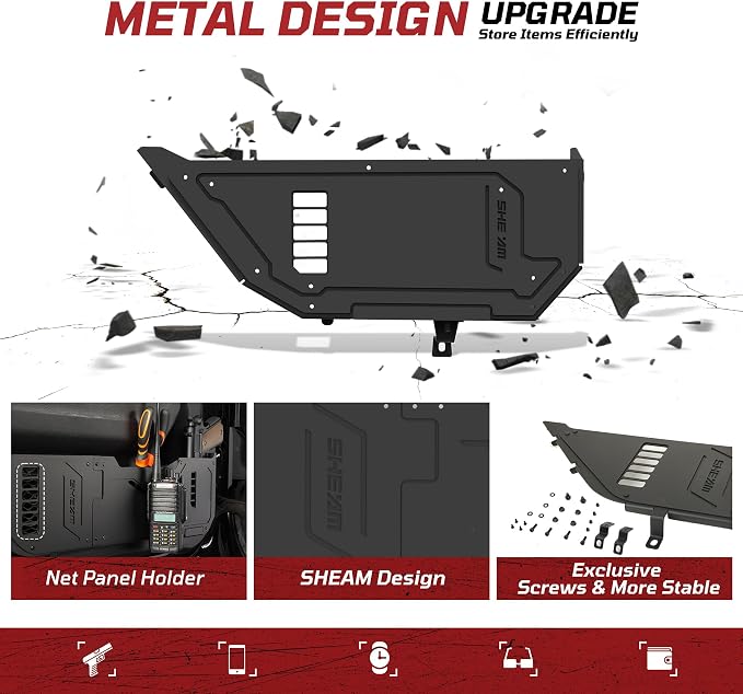 Metal Rear Door Pocket Storage Box Compatible with Jeep Wrangler JL JLU 4XE(2018-2026) & Gladiator JT(2020-2026), Door Side Insert Organizer Box Replaces The Weak Saggy Net -2PCS