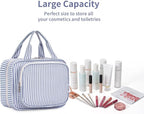 Striped Hanging Toiletry Bag for Women Travel Makeup Bag Organizer Toiletries Bag for Travel Size Essentials Accessories Cosmetics (Greyish Blue Stripe (Medium))