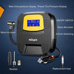 Tire Inflator Air Compressor Portable Pump for 12V DC Car Tires with Digital Pressure Gauge 150PSI Auto LED Light Cars ATVs Bicycles