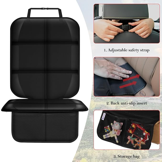 Car Seat Protector for Child Car Seat, Durable 600D Fabric Waterproof Car Seat Cover with Thick Pad Non-Slip Backing，No Imprints (Thicker Black-1pc)