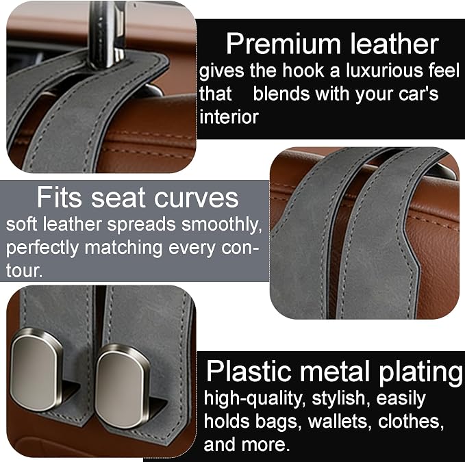 Car Seat Headrest Storage Hooks - 2 Pack Dual Hangers Design Organization Accessories, Car Interior Gadgets to Add Extra Holder and Hook for Purses,Bags,Coat and Handbag