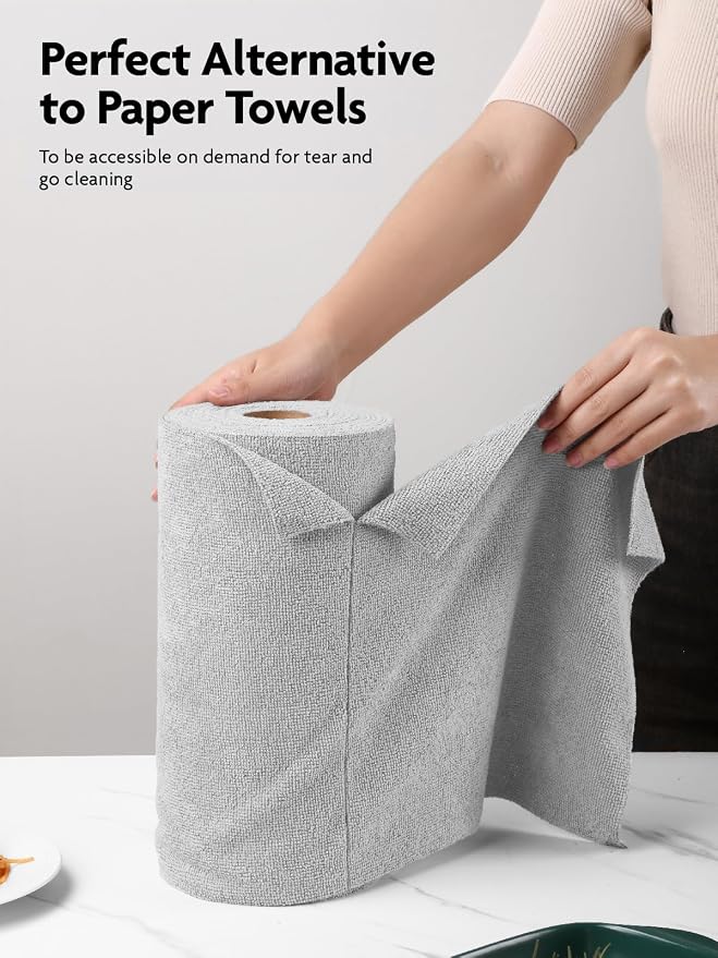 Microfiber Cleaning Cloth Roll -40 Pack, Tear Away Microfiber Towels, 12" x 12", Reusable, Washable, Scratch Free, Ultra Absorbent Dishcloth for for All-Around Cleaning Supplies (Grey)