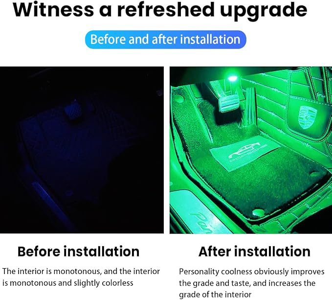Car Interior LED Lights, Automotive Ambient Neon Light Kit with USB Port, Car Accessories, Gifts for Men and Women, 4 in 1 Decoration Lights for Car, Garden, Home, Party（Green）