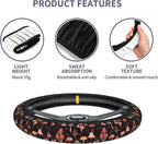 Mushroom Steering Wheel Cover 3Pcs Set Woodland 15" +2 Car Coasters | Anti-Slip Breathable Neoprene, Universal Fit, Fern Pattern, Car Interior Accessories, Cute Nature Gift for Men Women