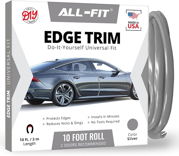 Car Door Edge Protector – Universal DIY Edge Trim to Prevent Scratches & Dings – Flexible Adhesive Molding Trim for Cars, Trucks & SUVs (10 Ft - Silver)