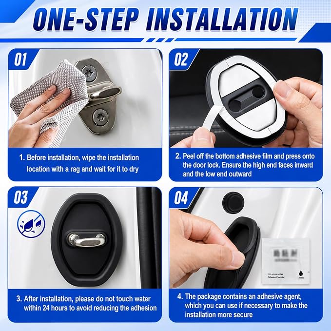 8PCS Car Door Lock Cover/Car Door Slam Stopper,Full Adhesive Backing Cars Doors Latch Cover Provides Cushioning Protection,Upgraded Silicone Cars Doors Lock Protector Kit