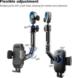 Phone Holder Car, Rear View Mirror Phone Holder - Aluminum Alloy Mount Multi-Angle Adjustment Rotatable and Retractable Compatible with All 4-7 Inch iPhone and Android Cell Phones