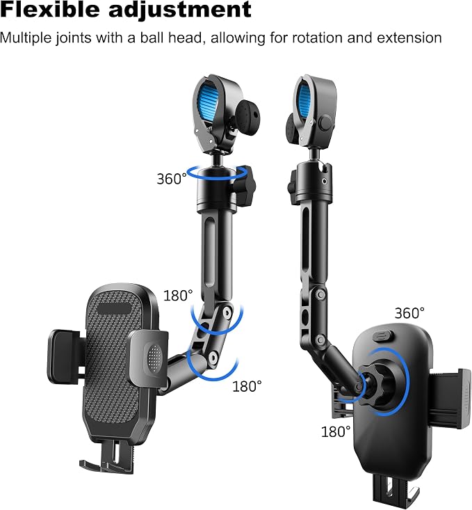 Phone Holder Car, Rear View Mirror Phone Holder - Aluminum Alloy Mount Multi-Angle Adjustment Rotatable and Retractable Compatible with All 4-7 Inch iPhone and Android Cell Phones