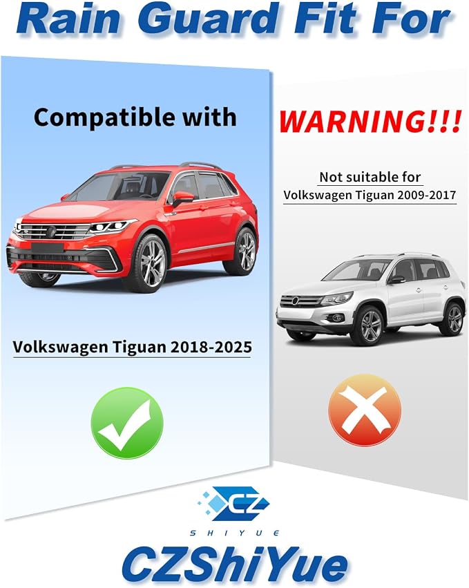 in-Channel Window Rain Guards Fit for Volkswagen VW Tiguan 2018-2024 Rain Guard Extra Durable Side Window Deflectors Window Visor Vent Visors Vent Shades Exterior Car Accessories