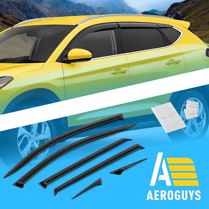 Extra Durable Window Deflectors Tape-On Window Visors Rain Guards Fit for Hyundai Tucson 2016-2021, Sun Visors, Wind Vent for Shades, Exterior Car Accessories - 6pcs. AG0296
