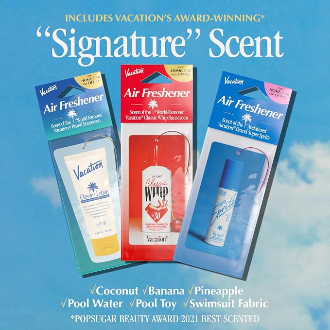 Car Air Freshener Variety Pack, 6 Scents, Pack of 6 - Hanging Air Freshener for Car, Home and Office - Classic Lotion, After Sun, Super Spritz, Baby Oil, Chardonnay and Whip Scents