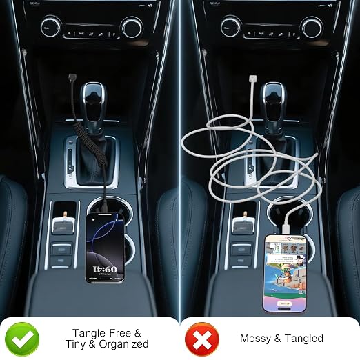 Coiled Car Carplay Charger Fast Charging，[2-Pack, 3Ft] Retractable Braid USB A to USB C Cable for iPhone 17/16/15/Plus/Pro Max/MacBook Pro, Type-C Cord,Black