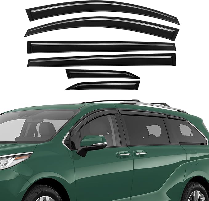 Rain Guards Compatible with Toyota Sienna 2021 2022 2023 2024 2025 2026, Tape-On Extra Durable Side Window Visor Deflectors 2021-2026 Sienna Rain Guard Black 6 PCS