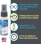 Fog Free Plus Anti-Fog Spray for Glasses - Lens Cleaner and Defogger - Effective on All Lenses and Anti-Reflective Coatings - Prevents Fog on Eyeglasses, Sunglasses, AR Coatings - 1 oz. (29.5 mL)