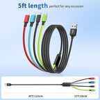 Dual Type-C 4 in 1 Multi Charging Cable [1Pack 5FT], Nylon 4 in 1 Charging Cable, Multi Chargers for All Devices with IP/Type C/Micro Port, Compatible with Most Cell Phones/Tablets and More