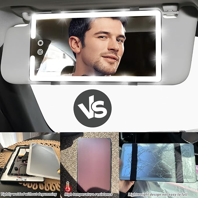 Led Sun Visor Vanity Mirror, Upgraded Large Car Mirrors with Lights, Dimmable Light up Vanity Makeup Mirror for Car,Rechargeable Universal Rear View Visor Mirrors