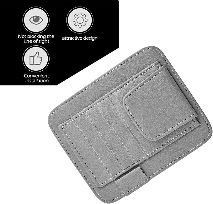 1 PC Car Sun Visor Organizer, Sunglass Holder & Document Storage Pocket Organizer, Car Visor Accessories with Insurance and Registration Card, Universal for Cars, Trucks, SUVs (Gray)