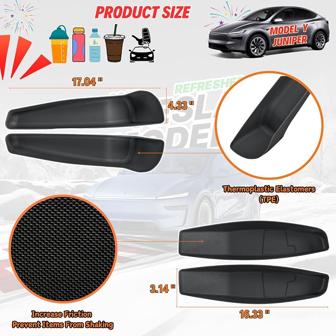 4-Piece Door Pocket Liners Set for 2026 Tesla Model Y Juniper Accessories | Protect Carpeted Door Pockets Against Spills and Debris, Durable TPE & Waterproof, Easy Removal and Clean