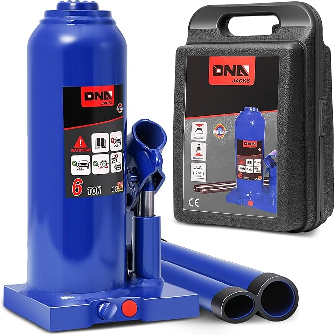 6 Tons / 12000 lbs Lifting Automotive Welded Hydraulic Bottle Jack for Car SUV Pickup Truck, Auto Repair, with Manual Handle & Carrying Storage Case, Blue