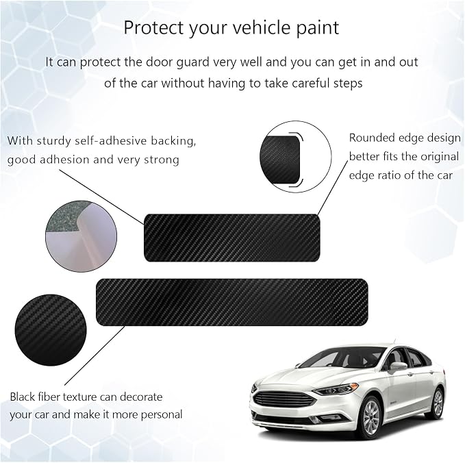 4 PCS Car Door Sill Protector, 4D Carbon Fiber Auto Door Entry Edge Guard Protection Trim, Anti-Scratch Threshold Cover Strips, Sill Protection Sticker for Car SUV Truck (Black)