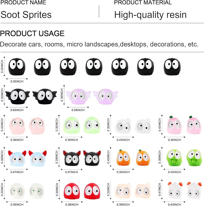 Cute Soot Sprites,35 Pcs Automotive Interior Decoration Accessories for Car Rearview Mirror and Dashboard,Cute Anime Decor for Home Garden Office,Funny Ornament Gifts(Multicolour)