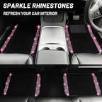 12 Pcs Bling Car Accessories Set for Women Car Floor Mats Full Set Steering Wheel Cover Seat Belt Covers Coasters Universal Fit Car SUV Truck Van Pink
