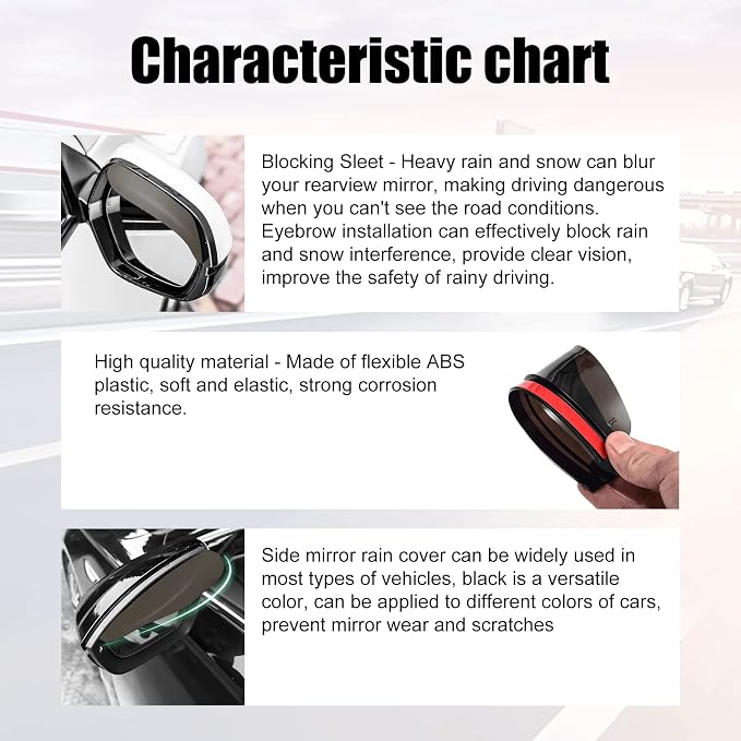 2Pcs Carbon Fiber Car Side Mirror Rain Visor Guard, Auto Mirror Rain Eyebrow Guard, Universal for Cars, Trucks and SUVs (Transparent Black)