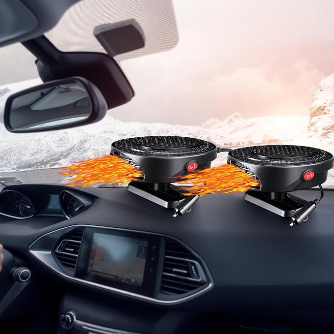 2 Pcs Portable 2 in 1 Car Heater 12v 150w Car Heater Plug in Cigarette Lighter Defroster Windshield 360 Degree Rotation Fan Auto Demister Cooling Air Circulator(Black)