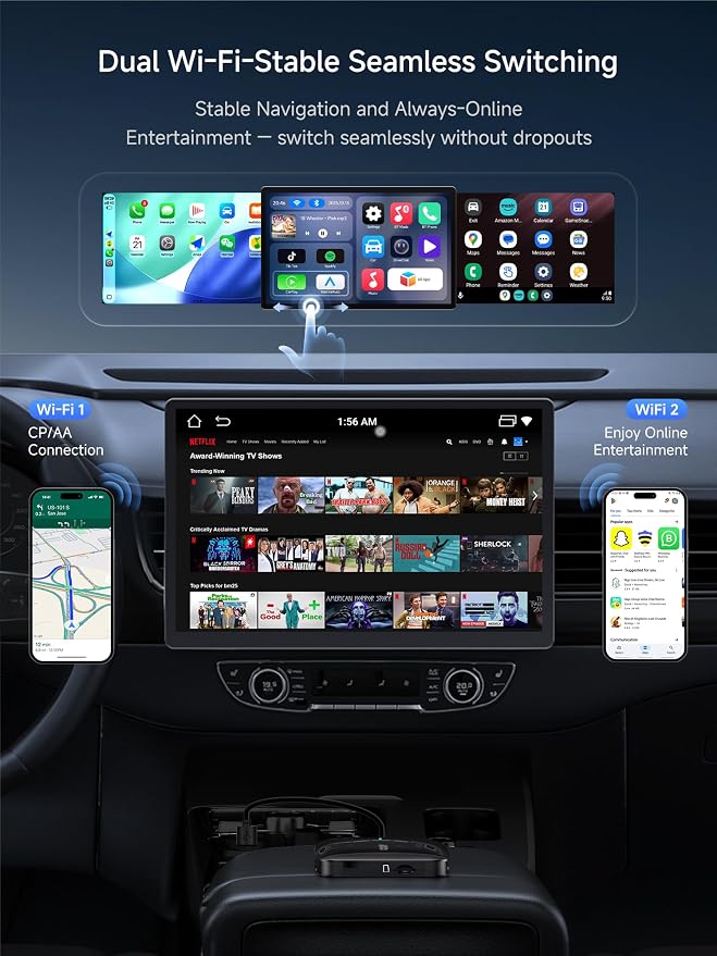 Magic CarPlay Box, Wireless CarPlay Adapter Supports for Netflix/YouTube/TF Card, AI Box Carplay, Plug & Play, Drivechat with AI Skills, Dual WiFi, Bluetooth, Fits for OEM Wired CarPlay Cars