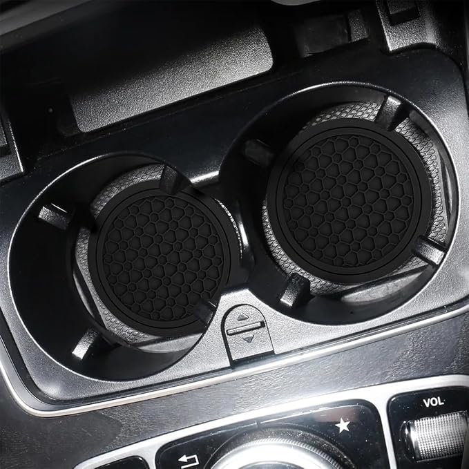 Mandark 2PCS Car Cup Holder Coasters, 2.75 Inch Non-Slip Insert Water Bottle Holder Pads, Dustproof Automotive Interior Accessories Mat, Universal for Vehicles, Trucks, RVs and More(Black)