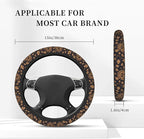 Elastic Sun Moon Leaves Car Steering Wheel Cover Protector Upgrade Thicken,Gold Boho Black,Anti Slip Durable Soft Car Interior Decor for Diverse Cars Truck SUV for Men Women Universal 15 Inch