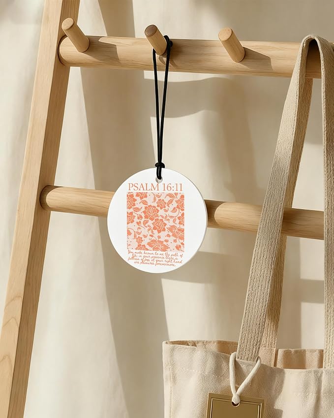 Orange Christian Round Car Air Freshener 4 Pcs, Girly Orange Bow Floral Religious Hanging Air Freshener for Cars Closet Drawer Books, Cute Preppy Car Accessories Mirror Decor for Women