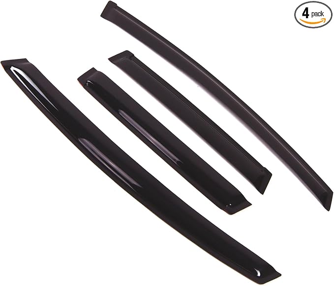 Outside Mount Window Vent Visors Rain Guards Compatible with Honda Fit 2009-2014 | Side Window Wind Deflectors Rain Shields | Black Tinted, 4 Pcs Set, BGWV-234