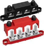 12V Bus Bar 250A Power Distribution Block Marine Busbar with 4 x M10 (3/8") Terminal Studs & 3 x #8 Screws Positive Negative for Automotive Boat RV Solar
