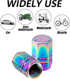 Colorful Aluminum Tire Stem Valve Caps Wheel Valve Covers Car Dustproof Tire Cap Cover Accessories, Universal for SUV, Car, Bike and Motorcycle，Hexagon Shape (4PCS)