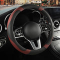 Black Burgundy Microfiber Leather Steering Wheel Cover 15 inch | Breathable Anti Slip Grip Cool Sporty Look Glow for Women Men