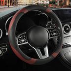 Black Burgundy Microfiber Leather Steering Wheel Cover 15 inch | Breathable Anti Slip Grip Cool Sporty Look Glow for Women Men