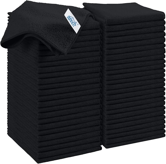 Black Microfiber Cleaning Cloth, 50 Pack Cleaning Towels for Kitchen, Lint Free, Scratch-Free, Highly Absorbent, and Reusable Cleaning Rags for House, Window and Glass, Cars, 11.5 X11.5 inch