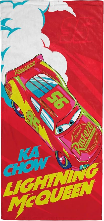 Children Beach Towel - 100% Cotton Super Soft Absorbent Bath Towel, 28" x 58" Inch Lightweight for Travel, Official Licensed Product, Red - Cars