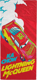 Children Beach Towel - 100% Cotton Super Soft Absorbent Bath Towel, 28" x 58" Inch Lightweight for Travel, Official Licensed Product, Red - Cars