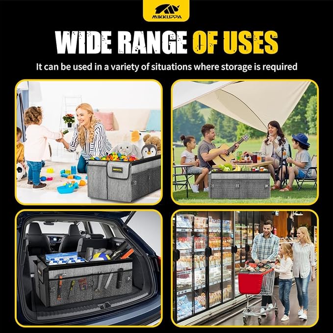 Car Trunk Organizer - 65L Collapsible Trunk Organizer with Lid, Sturdy Car Storage for SUV Auto Truck Van with Adjustable Straps and Non Slip Bottom (Gray)