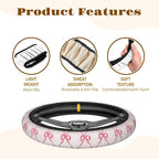 Steering Wheel Cover Accessories Neoprene Cover, Breathable Non-Slip Easy to Install Suitable for Women Men, 14.5-15.5 Inch for Car SUV Van Truck Universal - Pink Bow