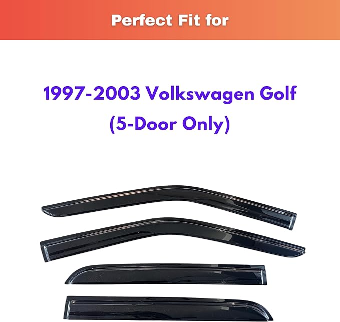 KPY Rain Guards Fit for 1997-2003 Volkswagen Golf, Out-Channel Window Visors Vent Wind Deflectors 4PC, Car Accessories for 97-03 VW Golf (5-Door Only)