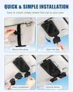 Car Visor Sunglasses Holder, 3 in 1 Glasses Clip with Photo Picture Display & Extra Storage Pocket, Anti-Slip Universal Sun Visor Organizer, 2026 Upgraded (2, Black)