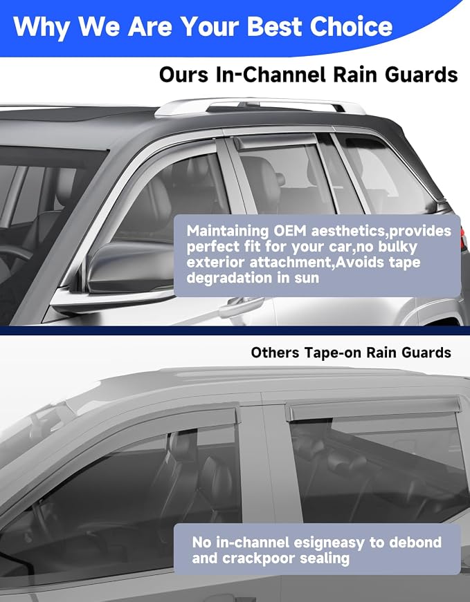 in-Channel Window Rain Guards Fit for 2022-2025 Jeep Grand Cherokee 2-Row (Not for L 3-Row),Extra Durable Visors Vent Visors Window Deflector Vent Shades Car Accessories -4 pcs